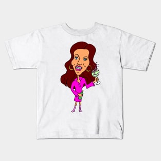 Funny Cartoon Brunette Woman Drinking Gin Kids T-Shirt